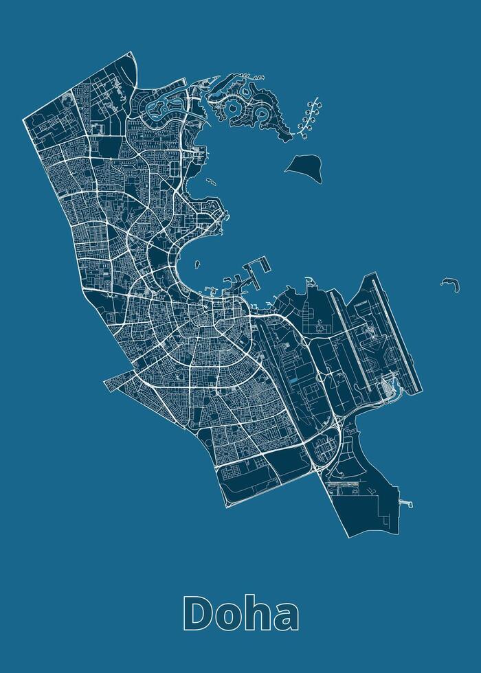 Doha, Qatar artistic blueprint map poster vector