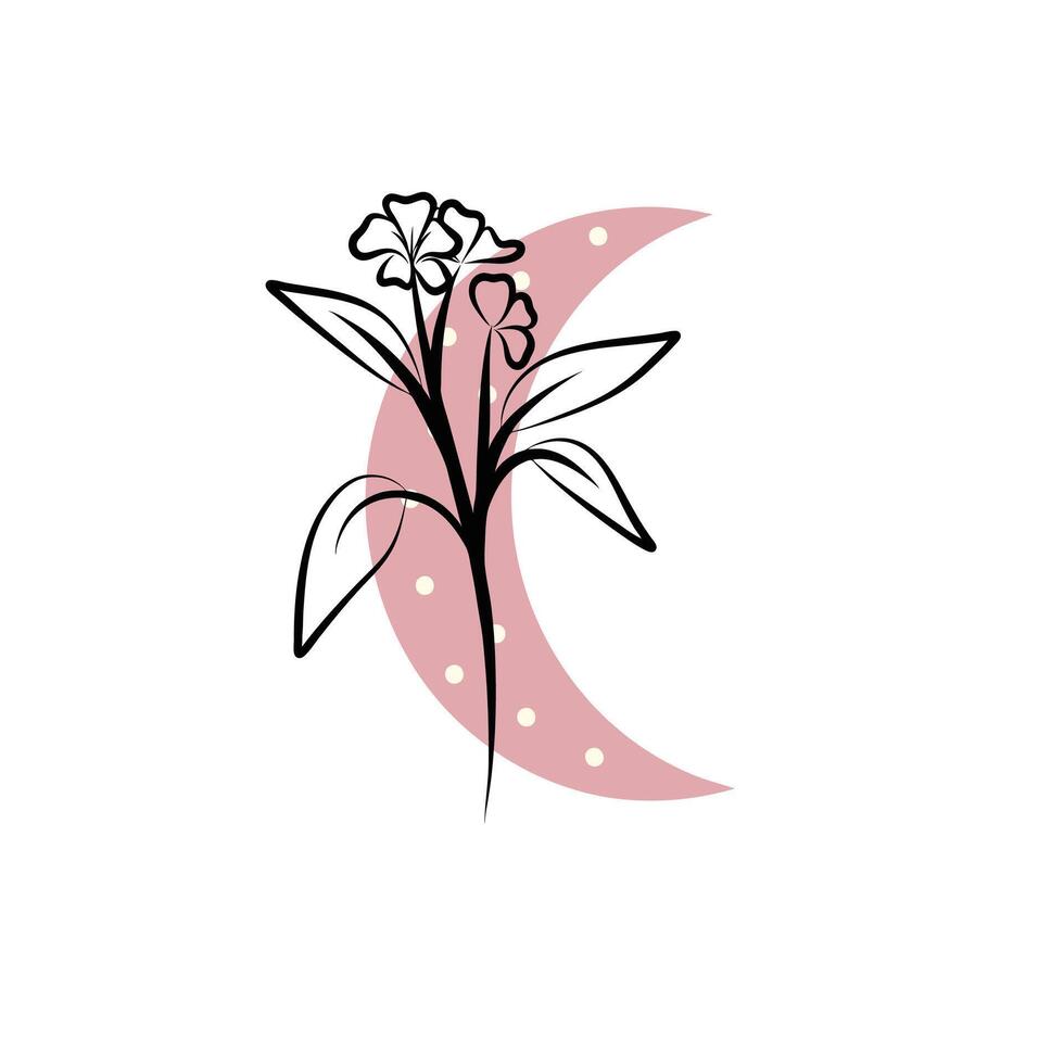 Botanical wall art with polka dot moon illustration vector