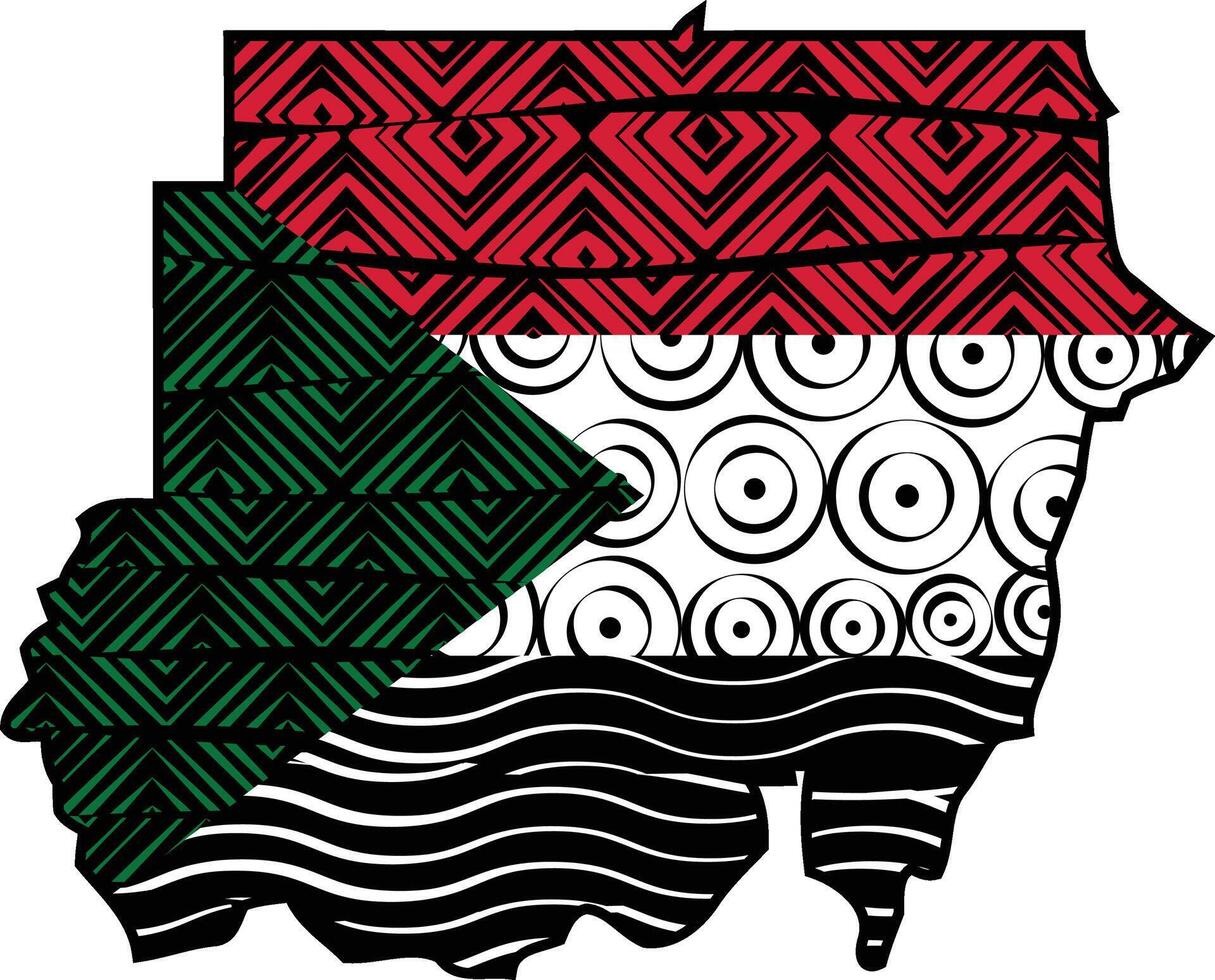 Sudan flag inside map contour design icon logo. Sudanese national flag colors and African ornaments. suitable for social media and t shirt prints, good for posters and and graphic and web design vector