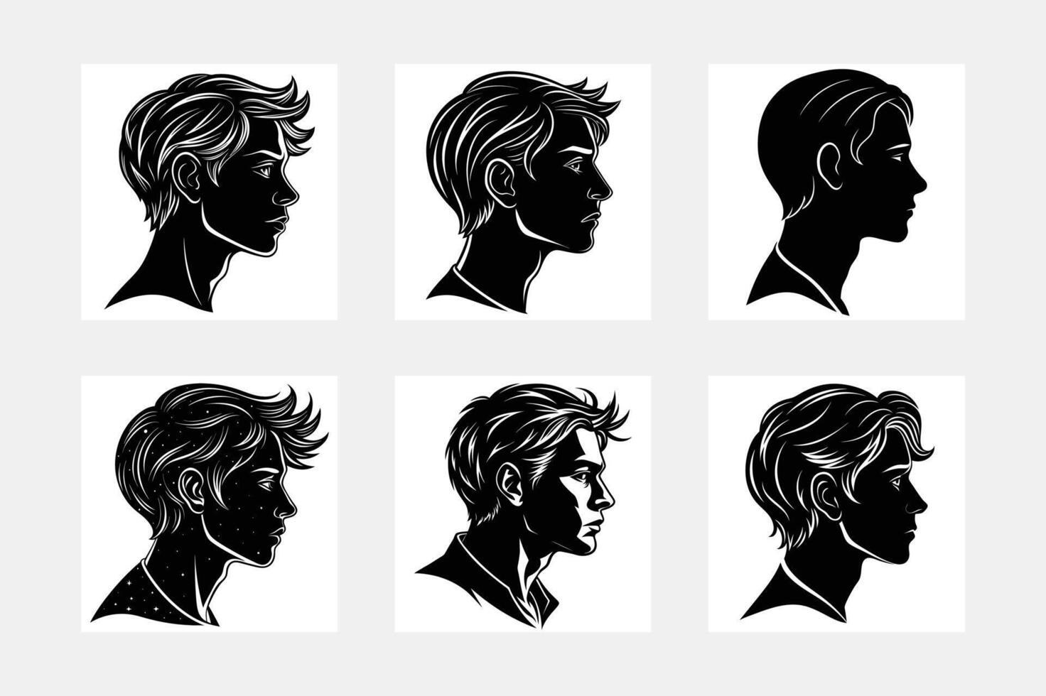 Trendy Haircuts Silhouette Artwork Set for Handsome Men vector