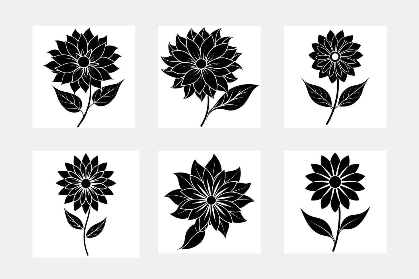 Stylish Flower Silhouette White Background Design Collection vector