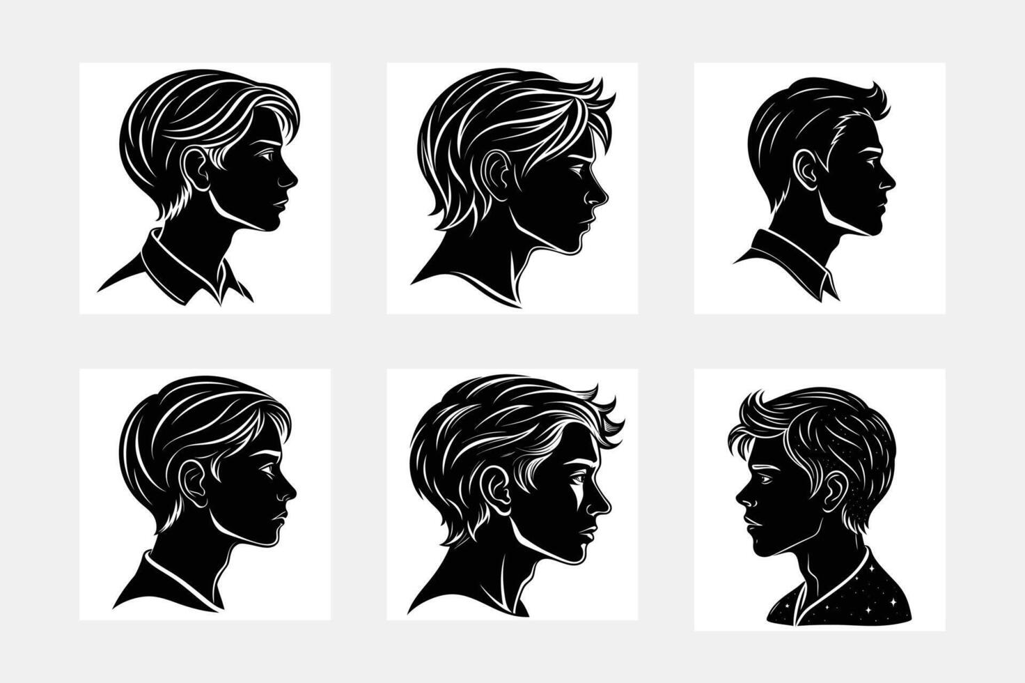 Elegant Handsome Men Hairstyles Silhouette Art on White Background vector