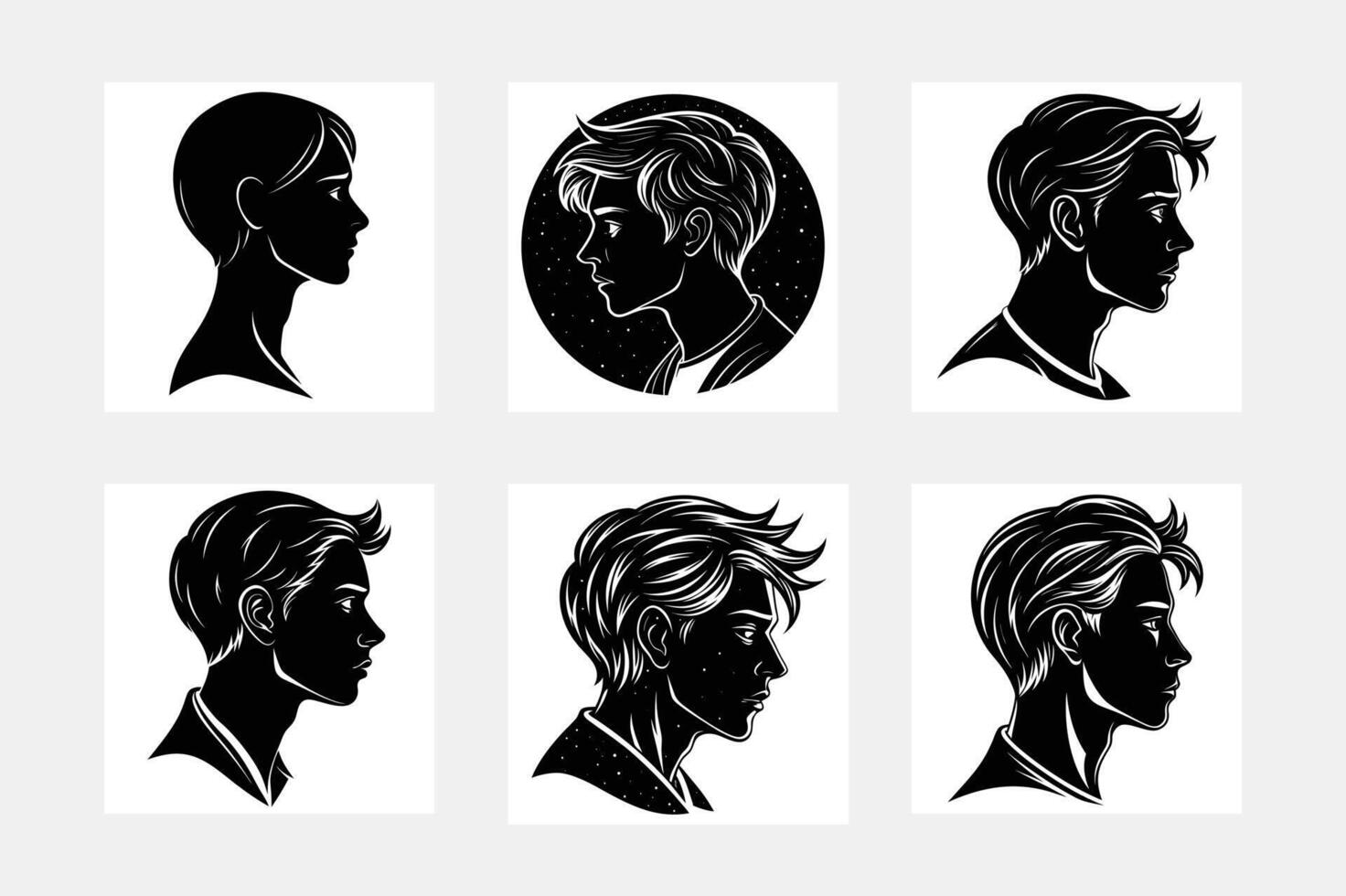 Creative Silhouette Designs for Handsome Men Hairstyles vector
