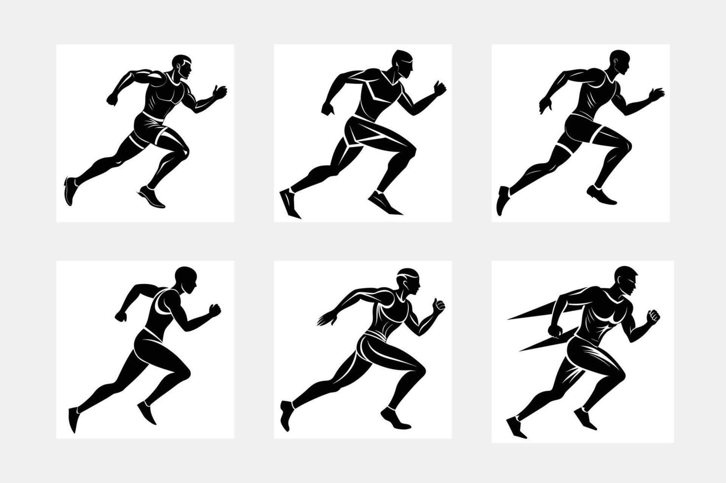 Man run silhouette white background artwork set ideal for fitness posters vector