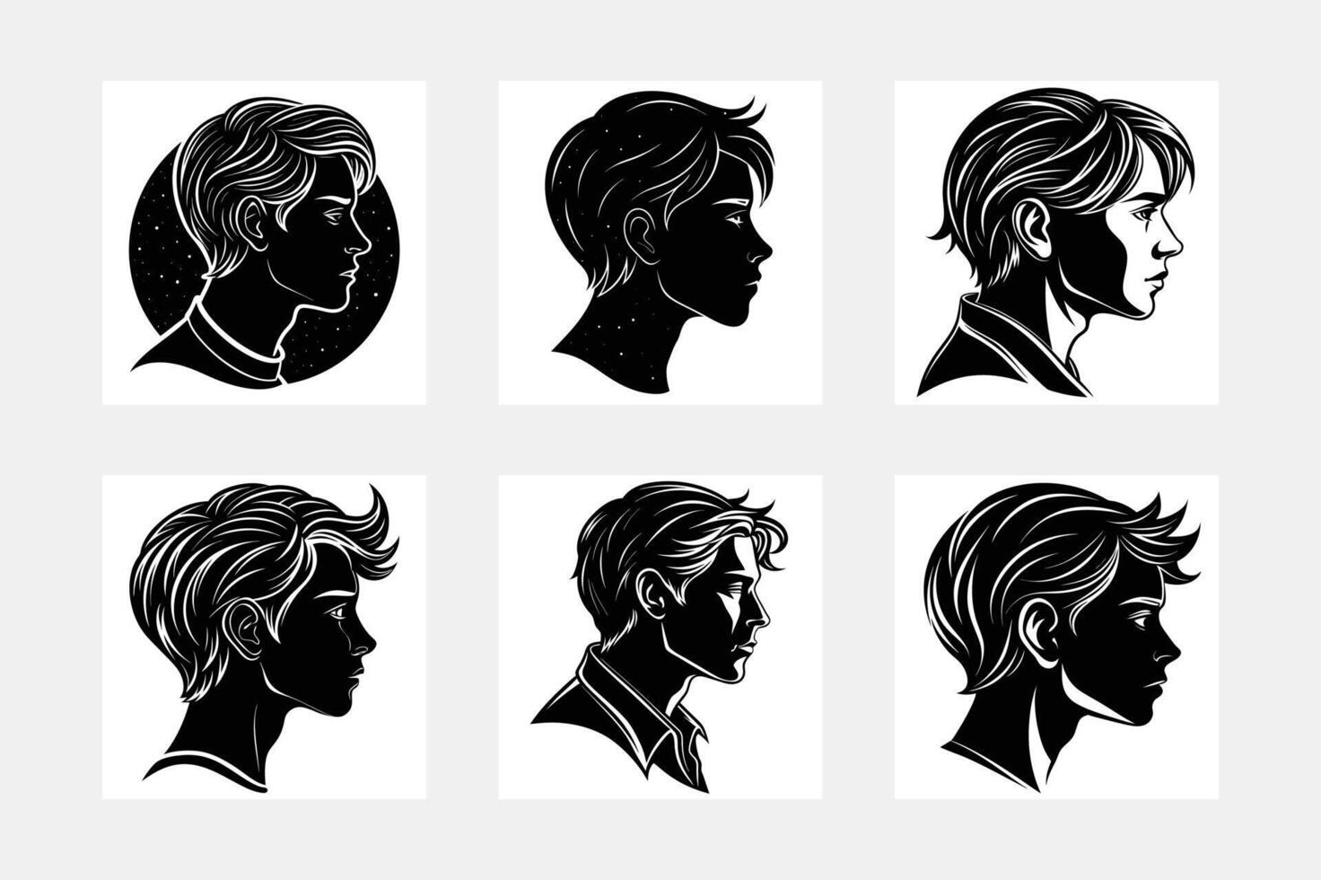 Stylish Haircuts for Handsome Men Silhouette Artwork Collection vector