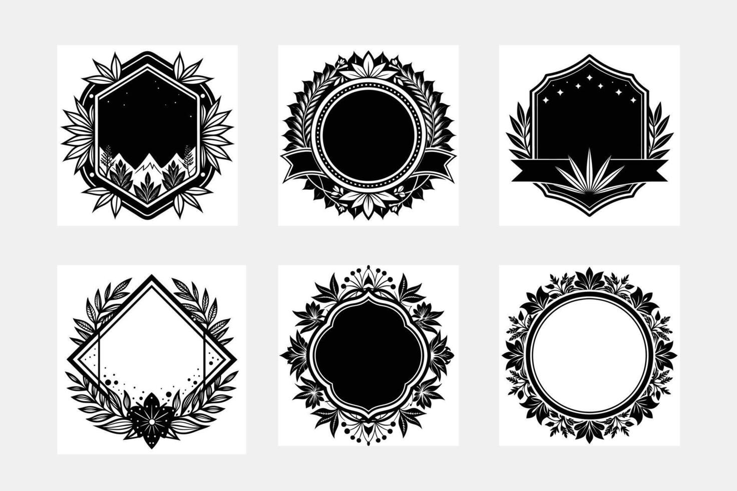 Vintage Frames Silhouette Art Set on White Background vector