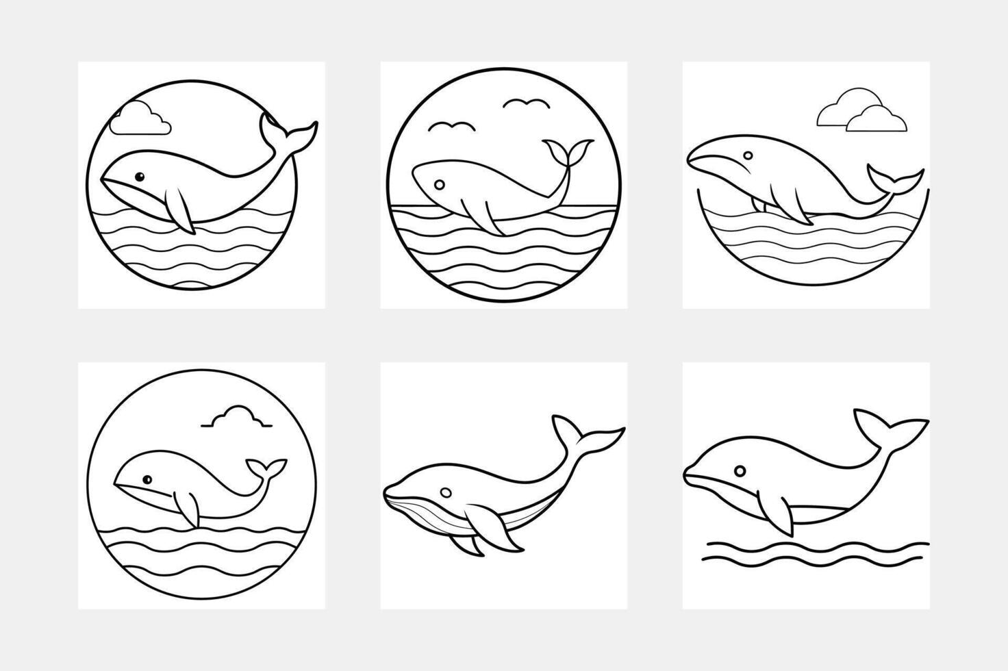 Whimsical Whale Line Art Set for Kids Coloring Adventures vector