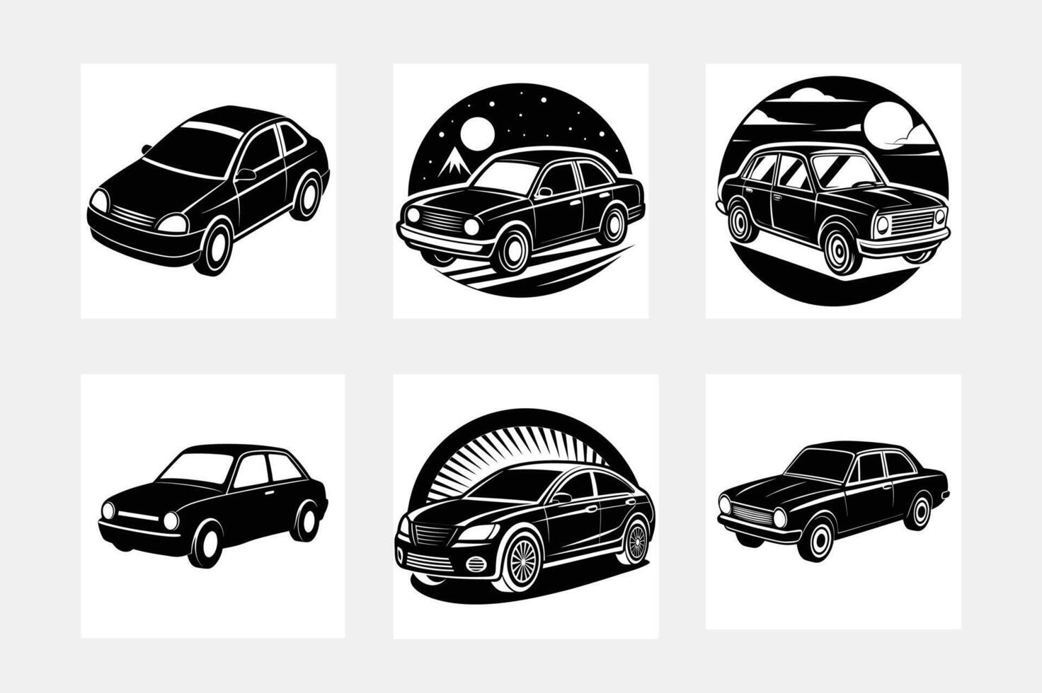 Modern car silhouette white background artwork set collection vector