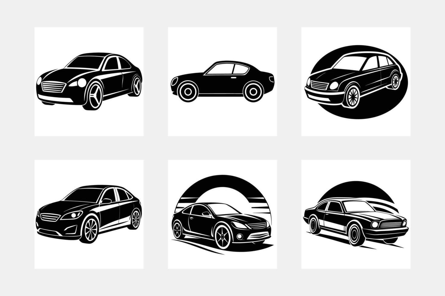 Sleek car silhouette white background artwork set ideas vector