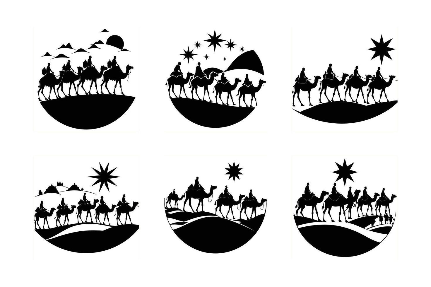 Explore Our Stunning Camel Caravan Silhouette Illustration Set vector
