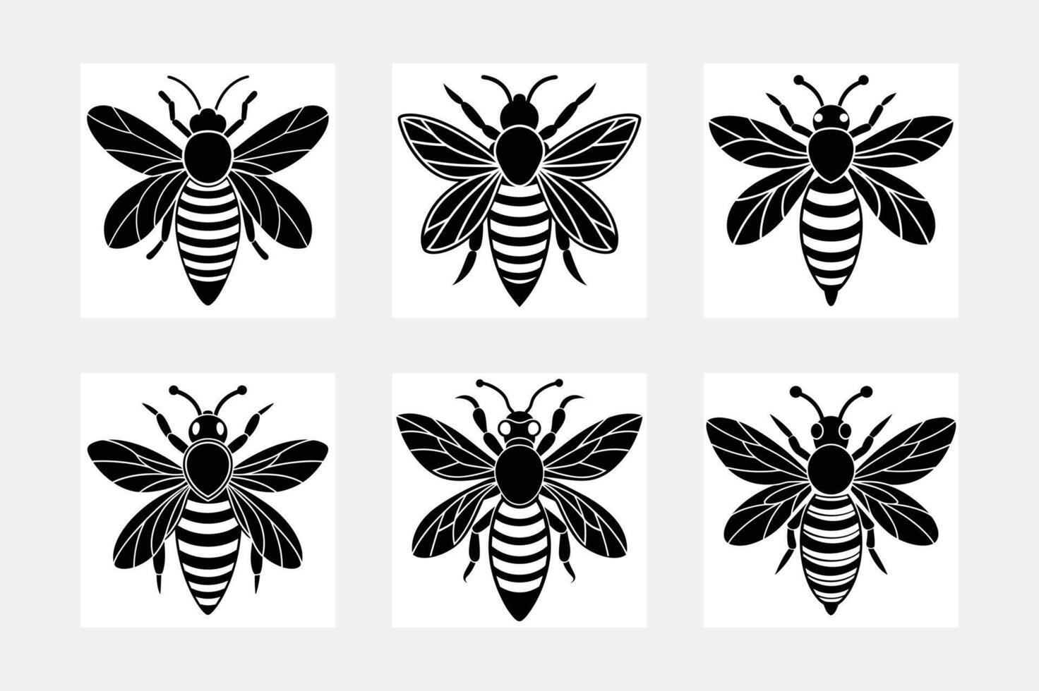 Vibrant Set of Bee Silhouette Illustrations for Kids Crafts vector