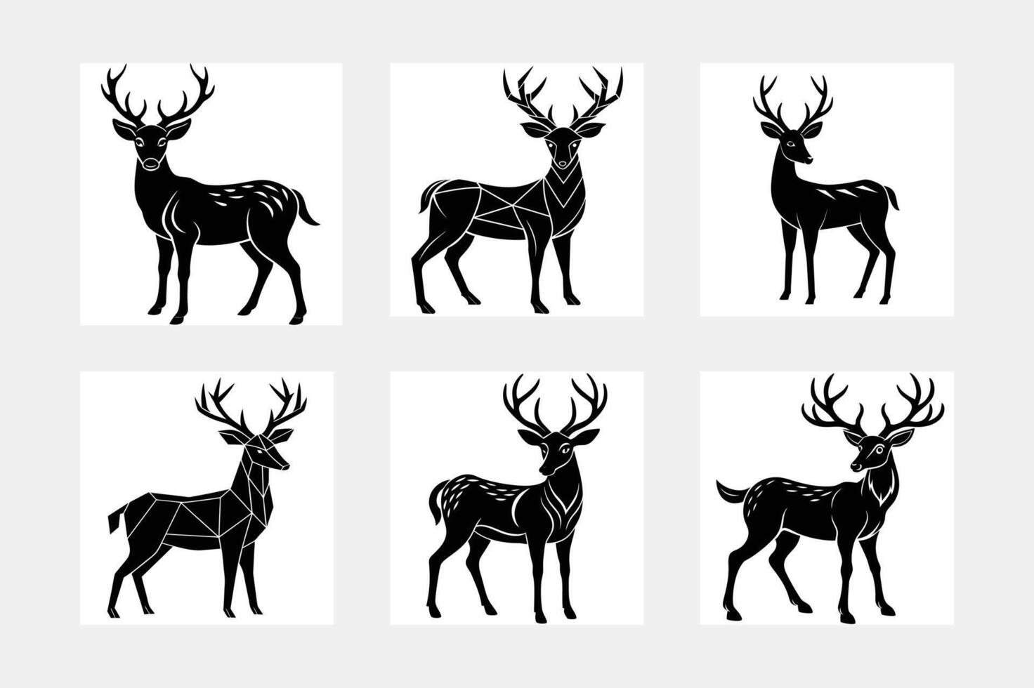 Playful Deer Silhouettes White Background Art Collection vector