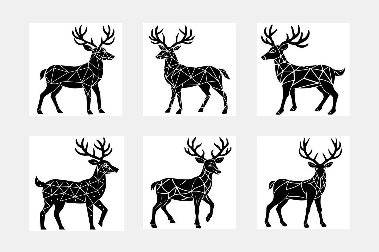 Artistic Set of Running Deer Silhouette Designs vector