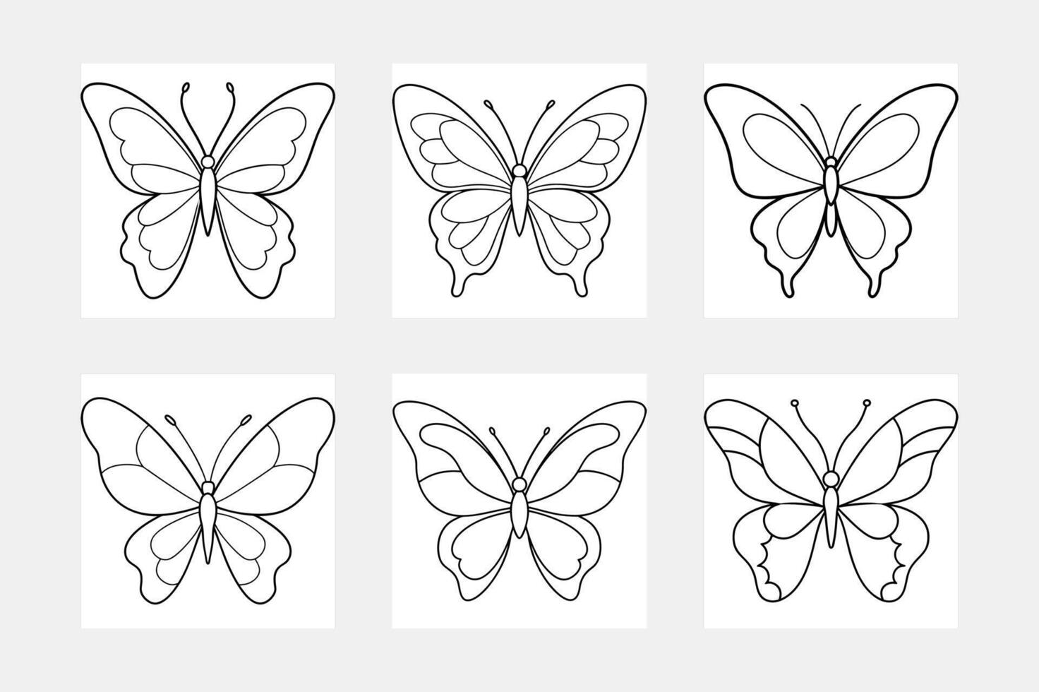 Detailed Butterfly Line Art Set Illustration vector