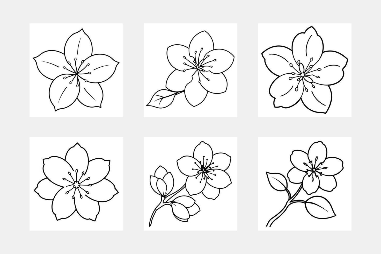 Cherry Blossom Line Art Set for Kids to Color vector