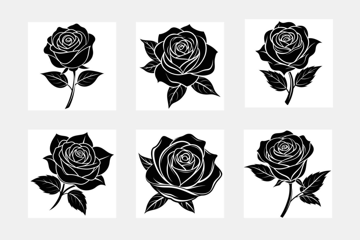 Discover the Beauty of Rose Silhouette Illustrations Set vector