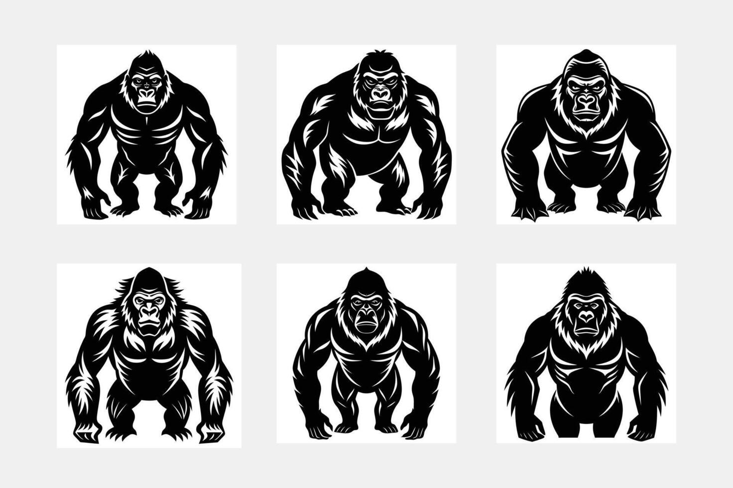 Stunning Set of Gorilla Silhouette Illustrations vector