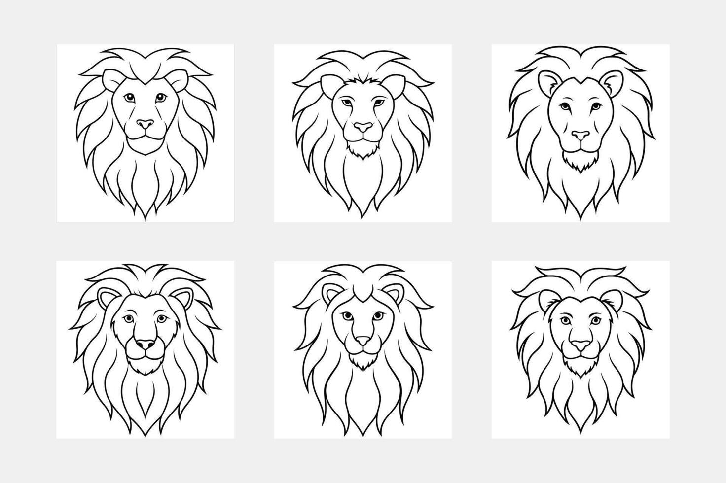 Unique Lion Face Line Art Illustrations for Kids vector