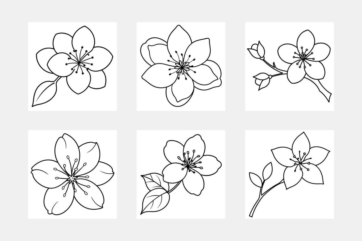 Fun Cherry Blossom Line Art for Kids Coloring vector