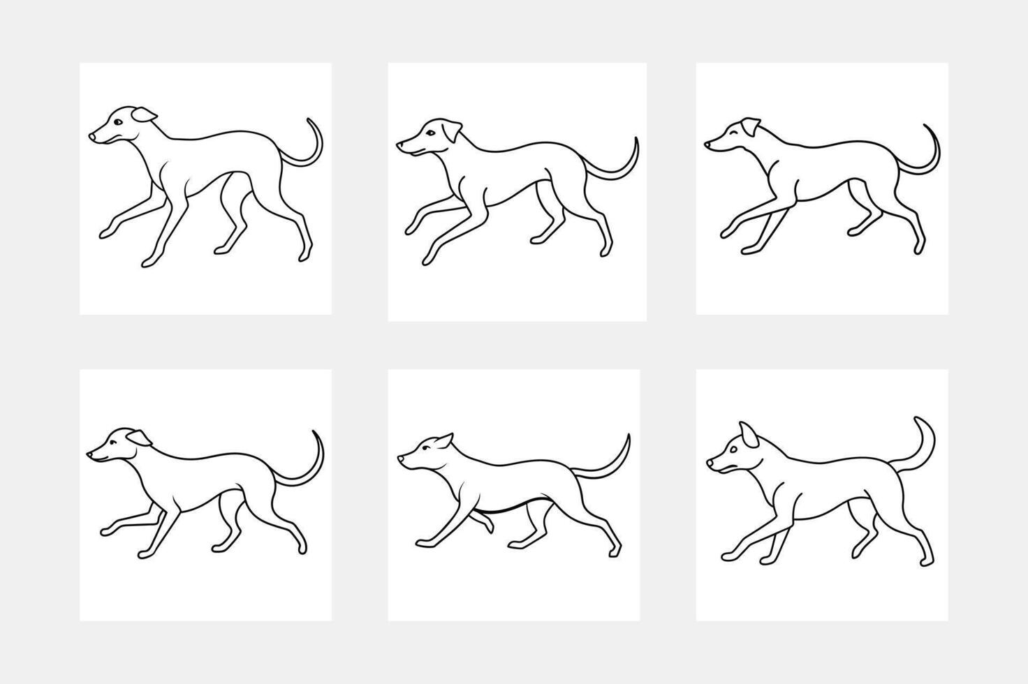 Running Dog Line Art Set Perfect Addition to Kids Coloring Books vector