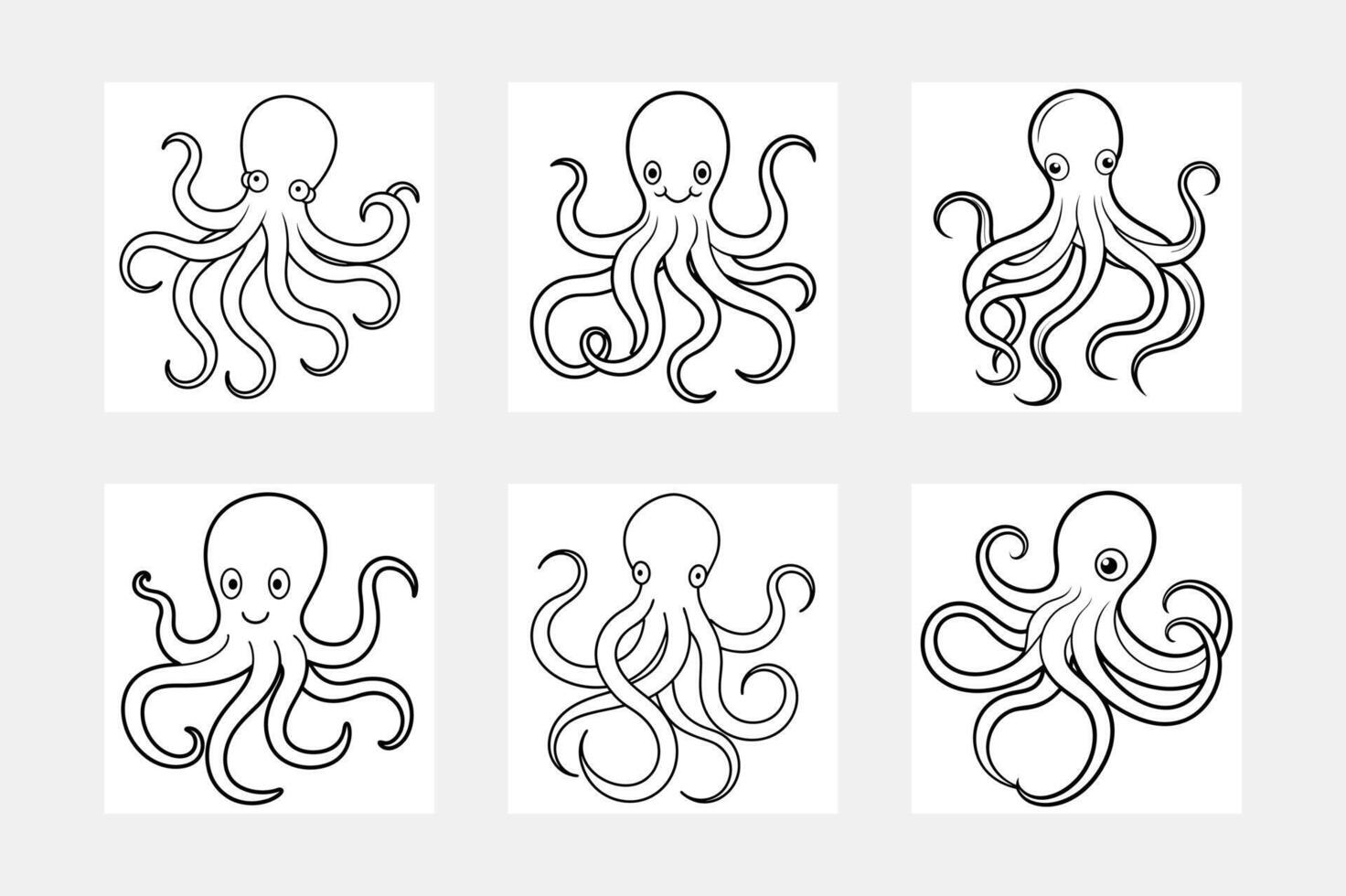 Fun and Creative Octopus Line Art Set for Kids Coloring vector