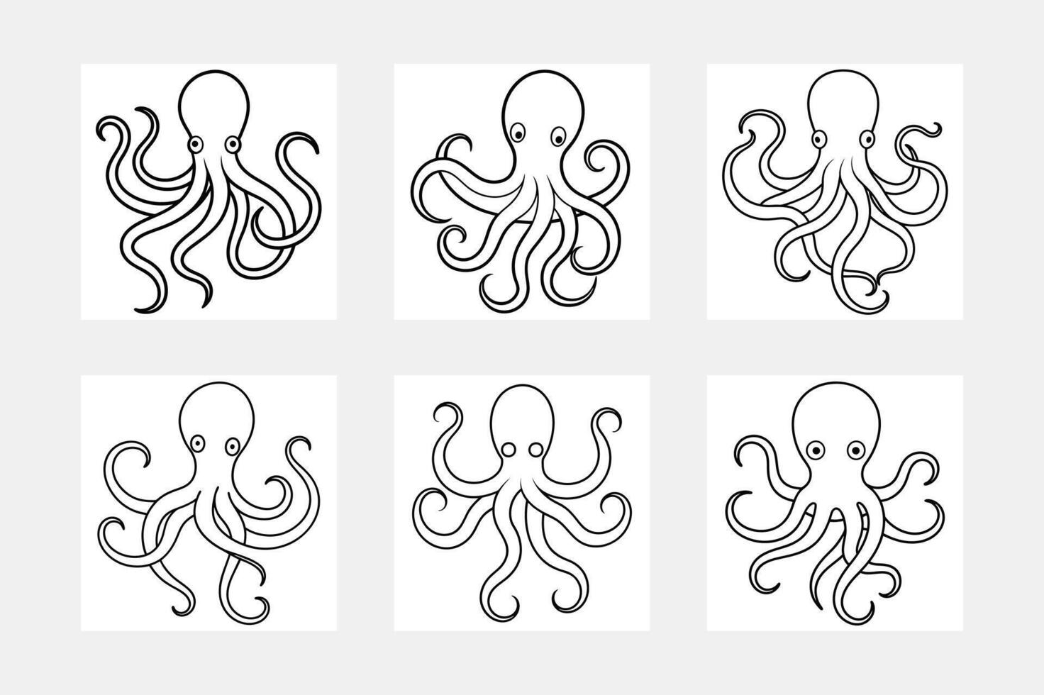Whimsical Octopus Line Art Set for Kids Coloring Books vector