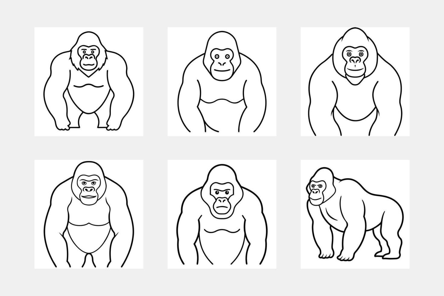 Vibrant Gorilla Line Art Set Perfect for Kids' Coloring Books vector