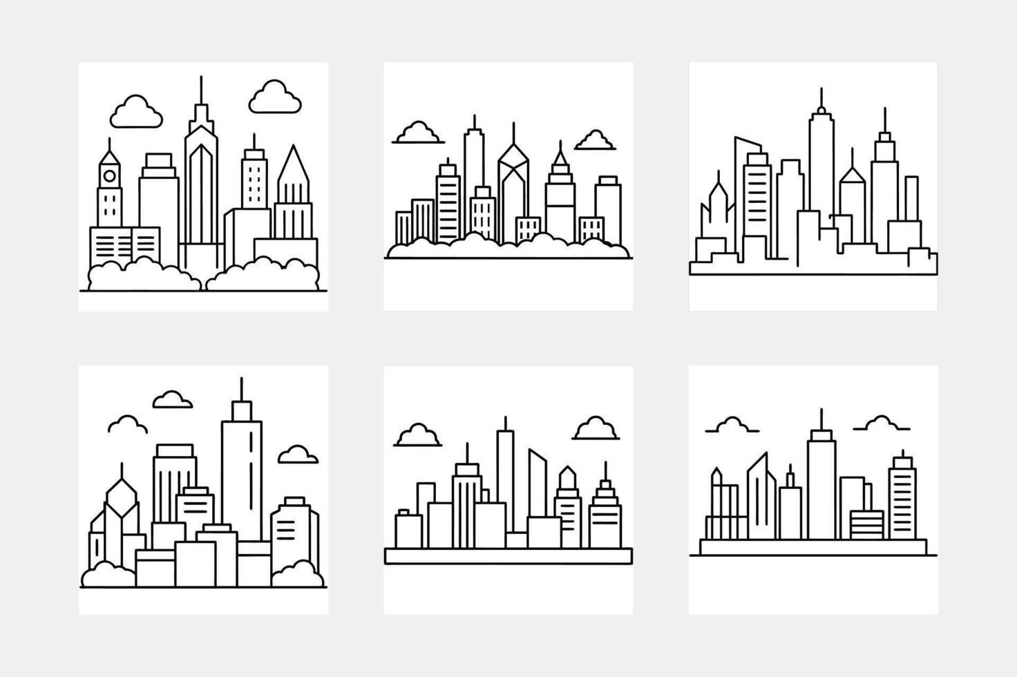 Engaging Skyline Line Art for Kids Coloring Pages vector
