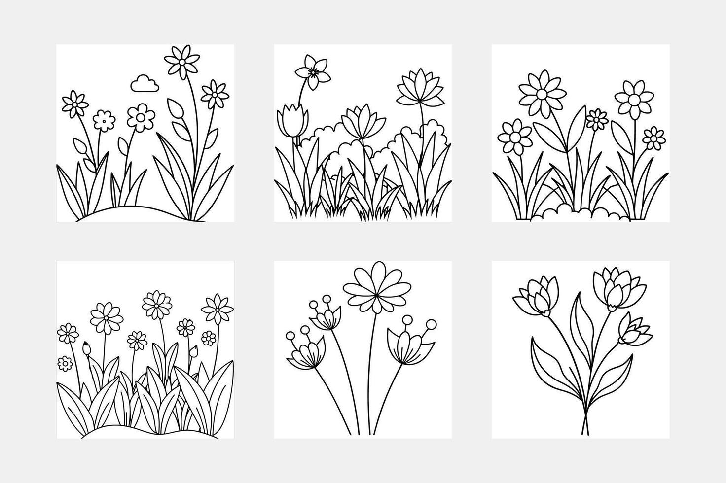 Unique meadow line art illustration set for creative projects vector
