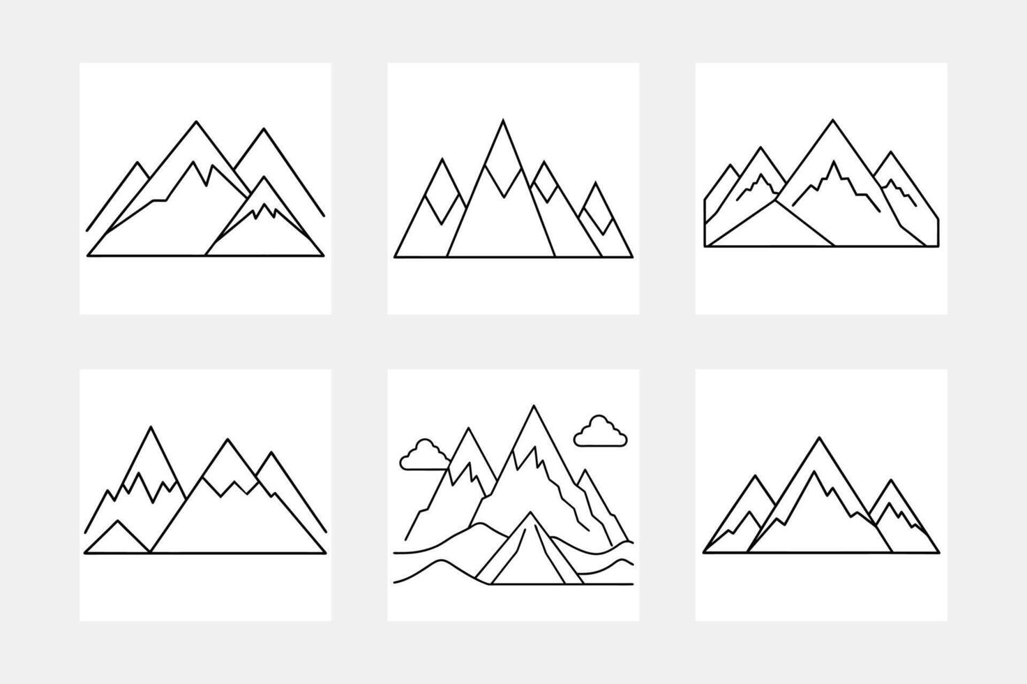 Mountains icon coloring book white background artwork set vector