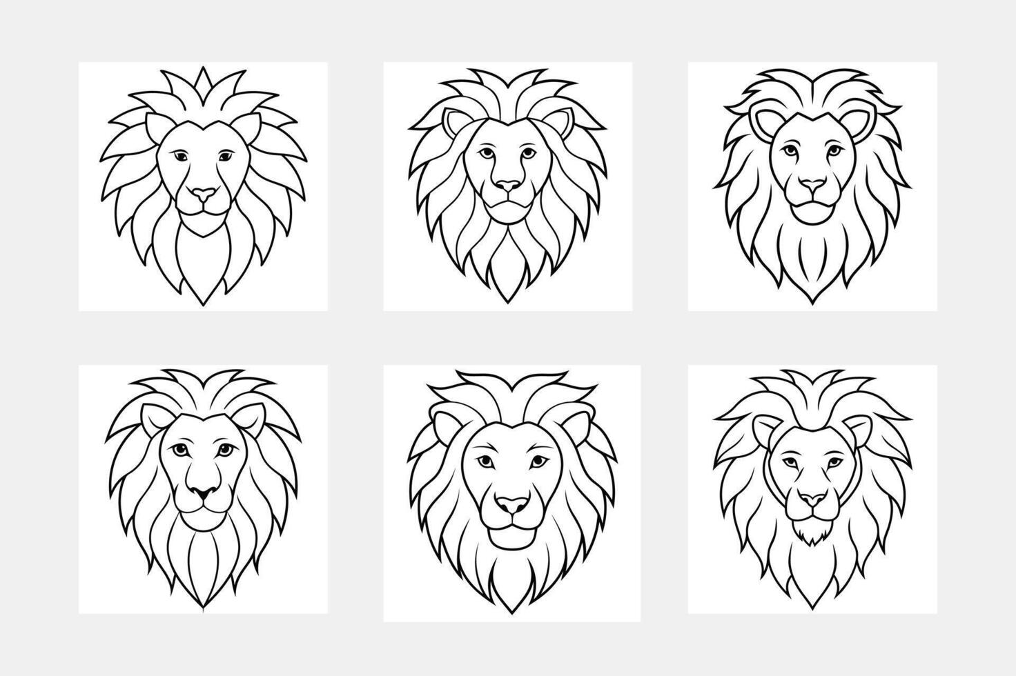 Easy Lion Line Art Illustration Set Guide vector