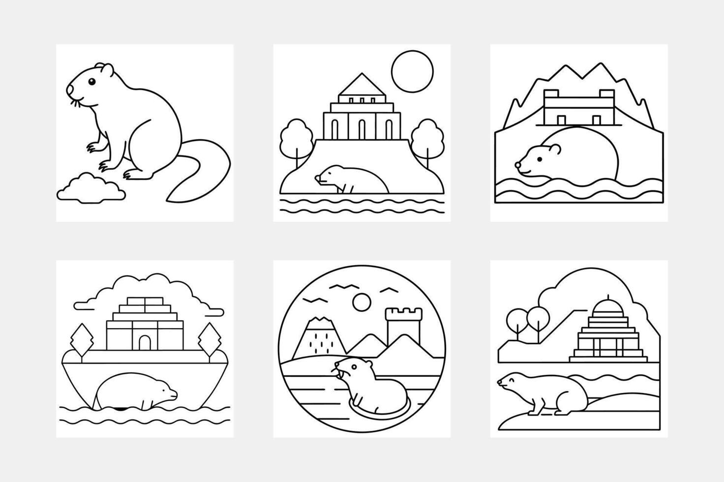 Drawing Beaver Line Art Illustrations vector