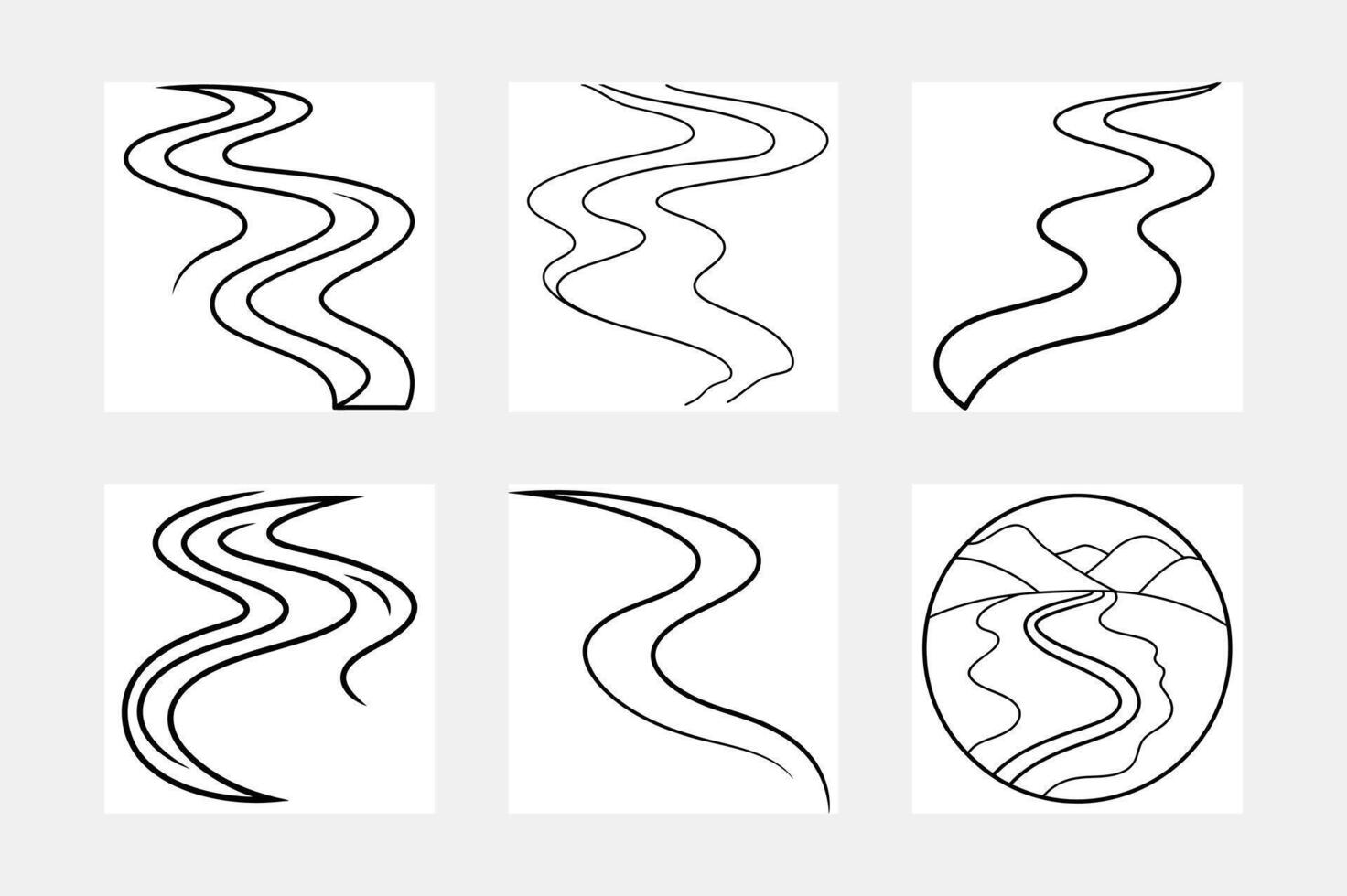 Artistic River Set White Background Collection vector
