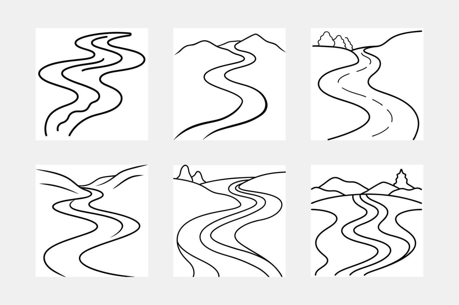 Vibrant River Set White Background Graphics vector