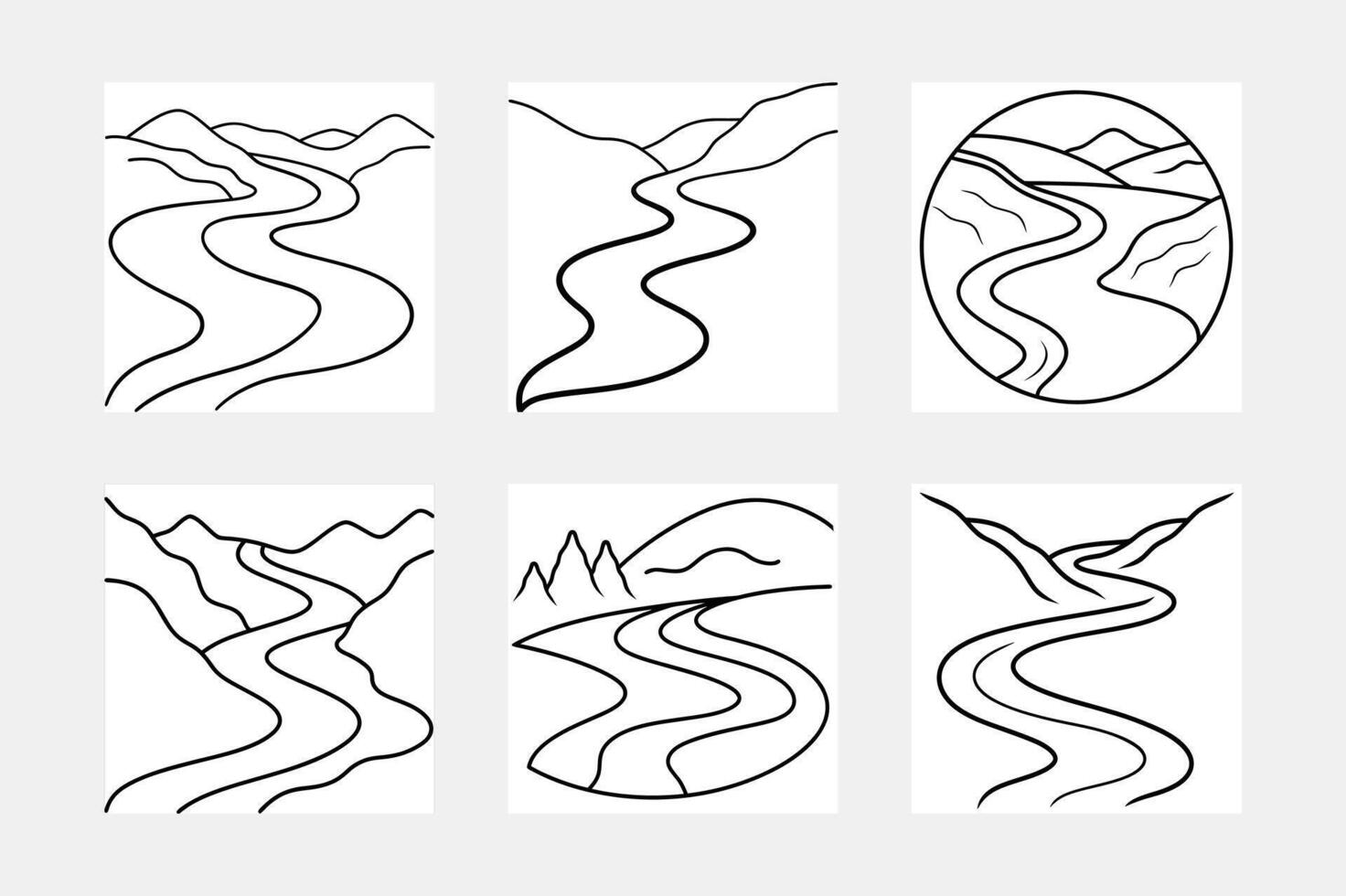 Serene River Set White Background Illustration vector