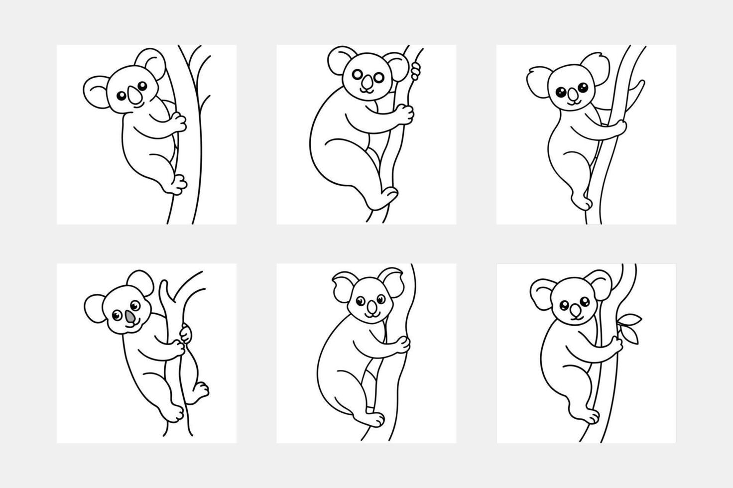 Cute Koala Coloring Book Illustrations for Kids vector