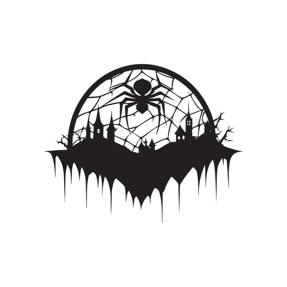Halloween spider with spider net logo. icon, silhouette design black and white vector
