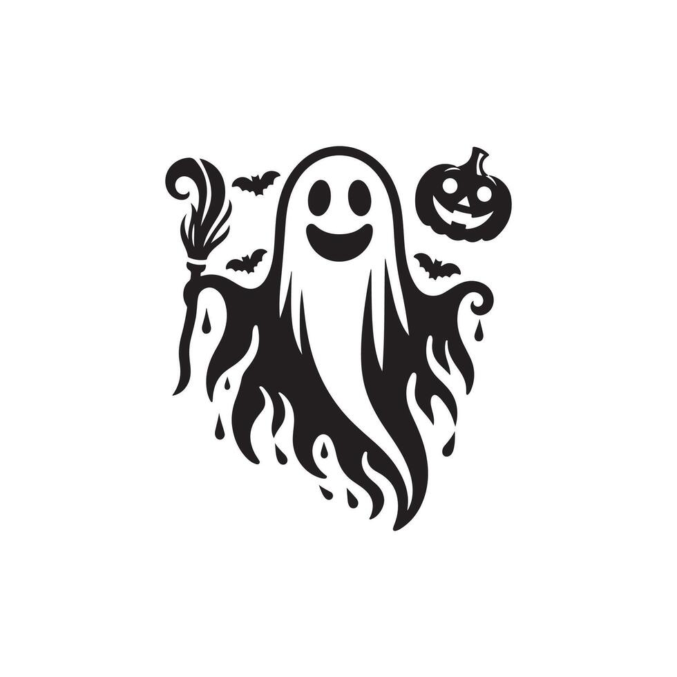 Halloween ghost with eyes , logo, icon, Doodle, Halloween ghost with eyes silhouette black and white vector