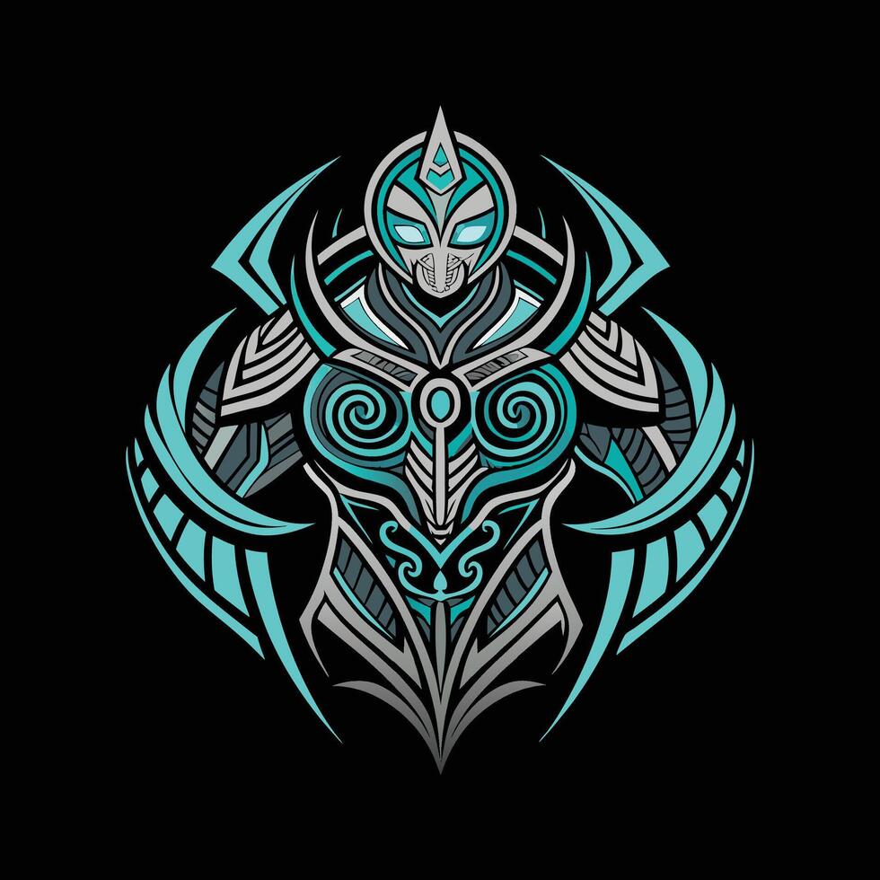 Neo tribal tattoo gothic cyber body ornament , logo, icon, silhouette, doddle design black and white vector