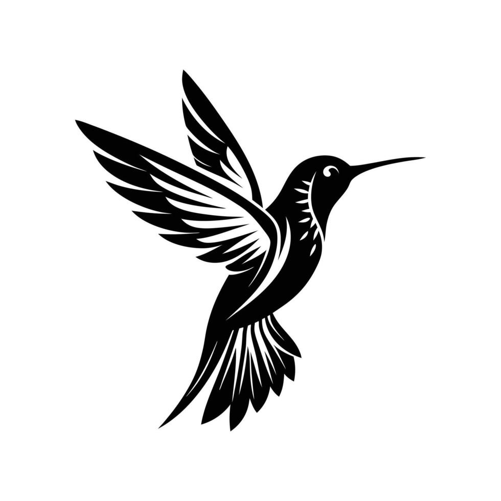 humming bird art silhouette logo design black and white vector