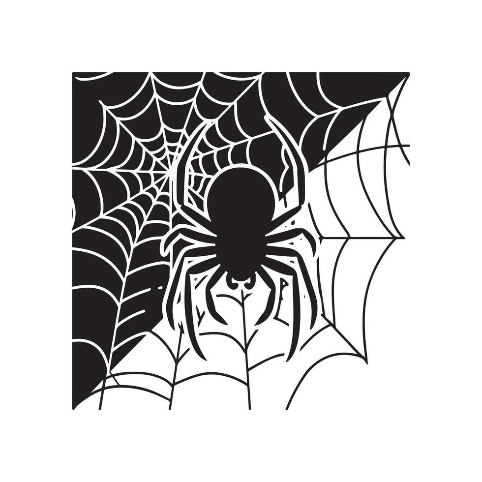 Halloween spider with spider net logo. icon, silhouette design black and white vector