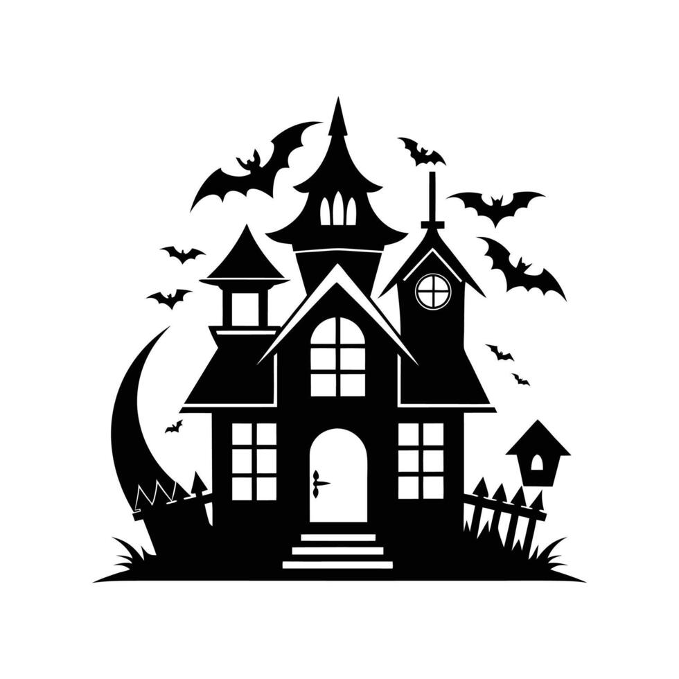 Halloween house silhouette icon logo design on white background vector