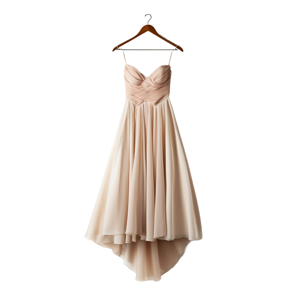 A dress hanging on a hanger with a dress hanging on it isolated on transparent background png