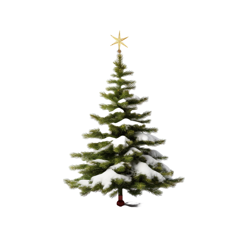 A christmas tree with a star on it isolated on transparent background png