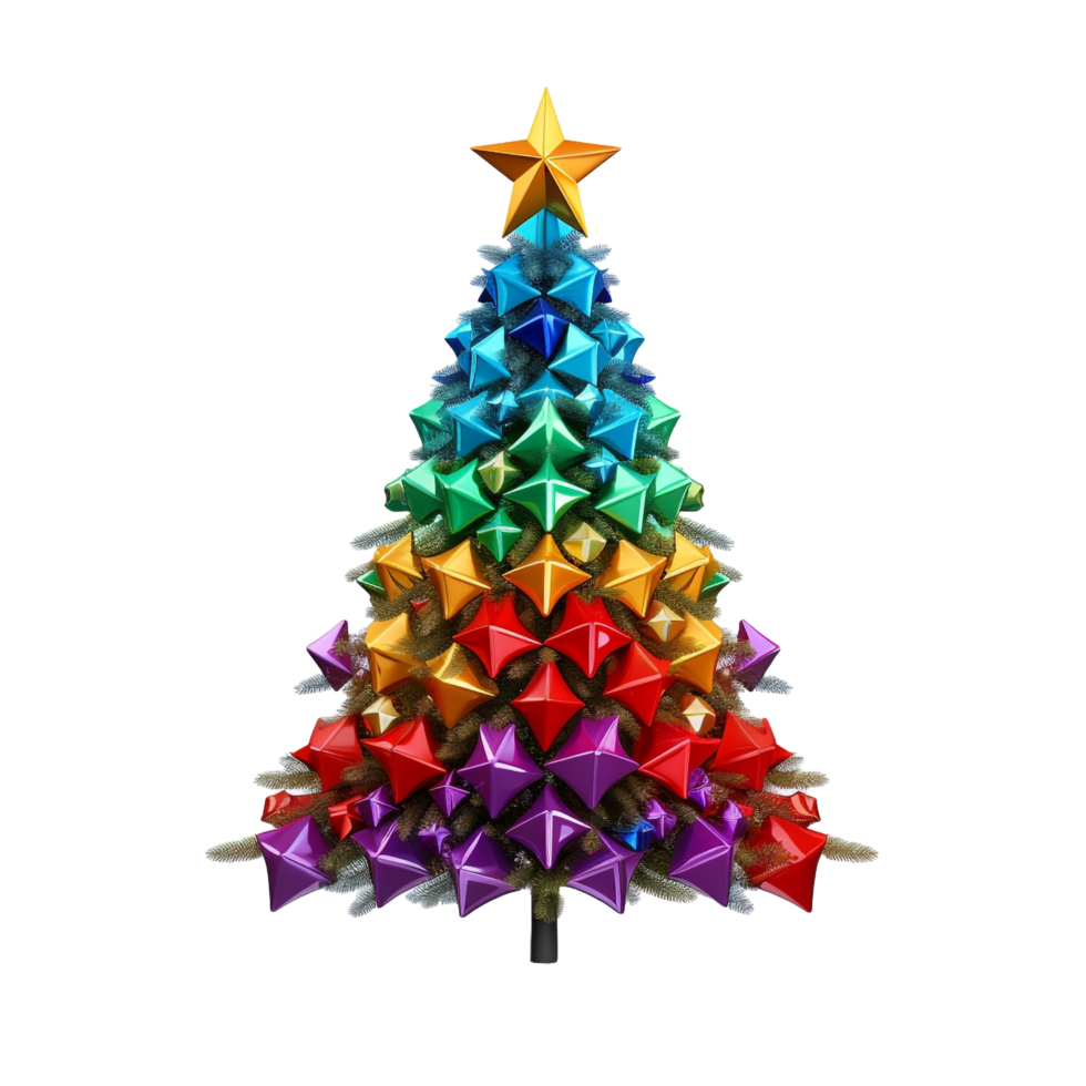 A christmas tree with a star on it isolated on transparent background png