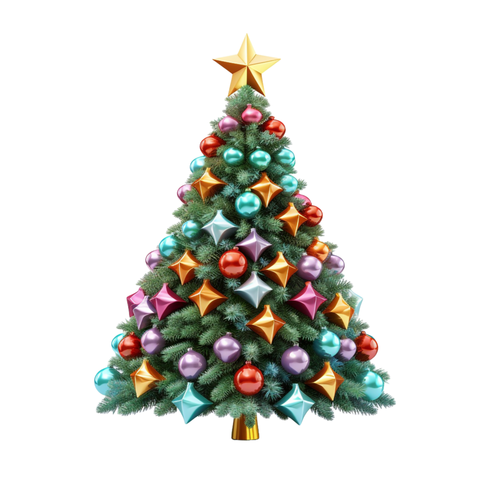A christmas tree with a star on it isolated on transparent background png