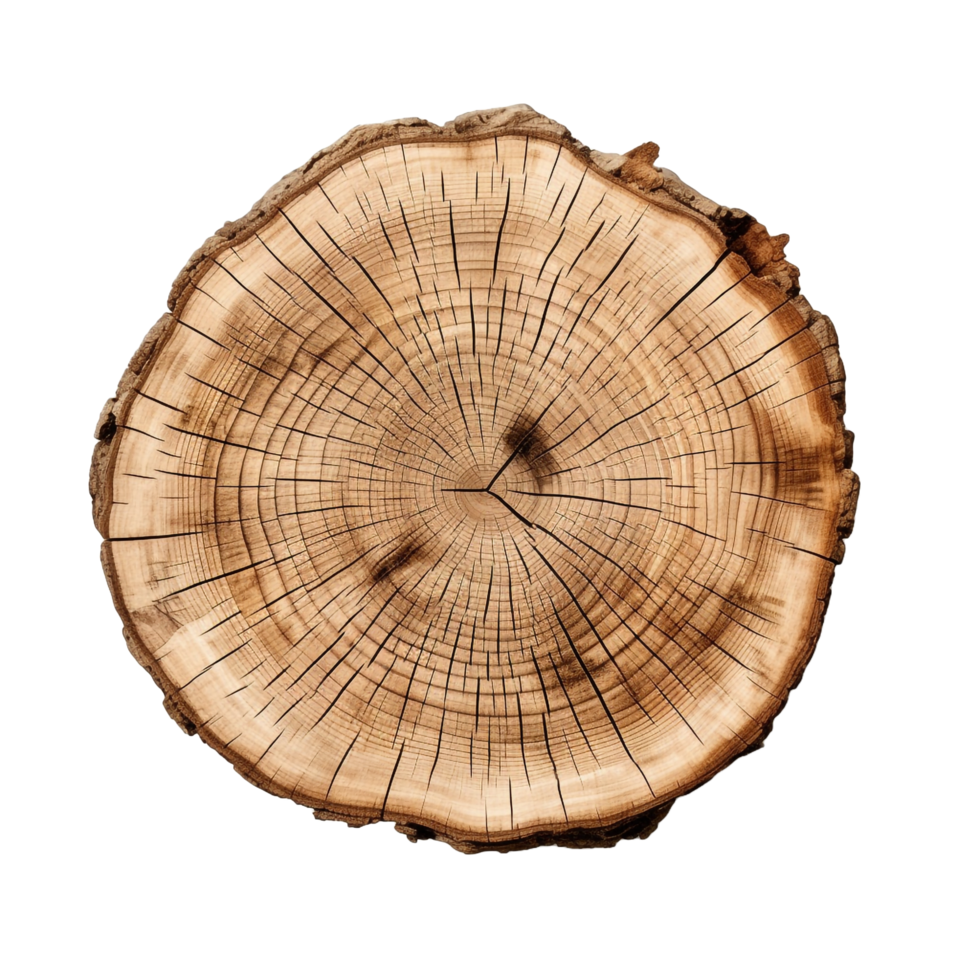 A cut out of a tree stump top view isolated on transparent background png