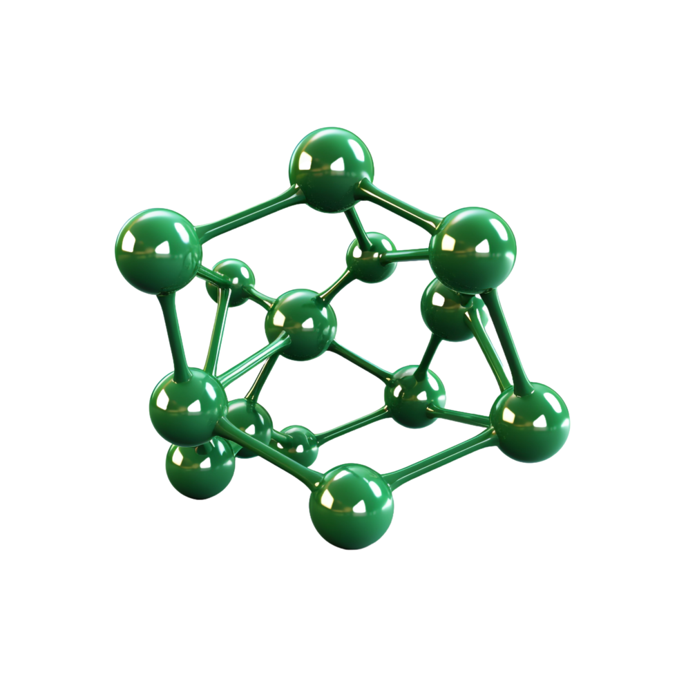 A green molecular structure isolated on transparent background png