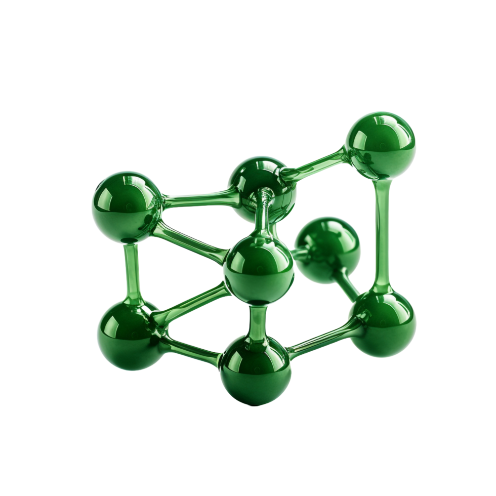 A green molecular structure isolated on transparent background png
