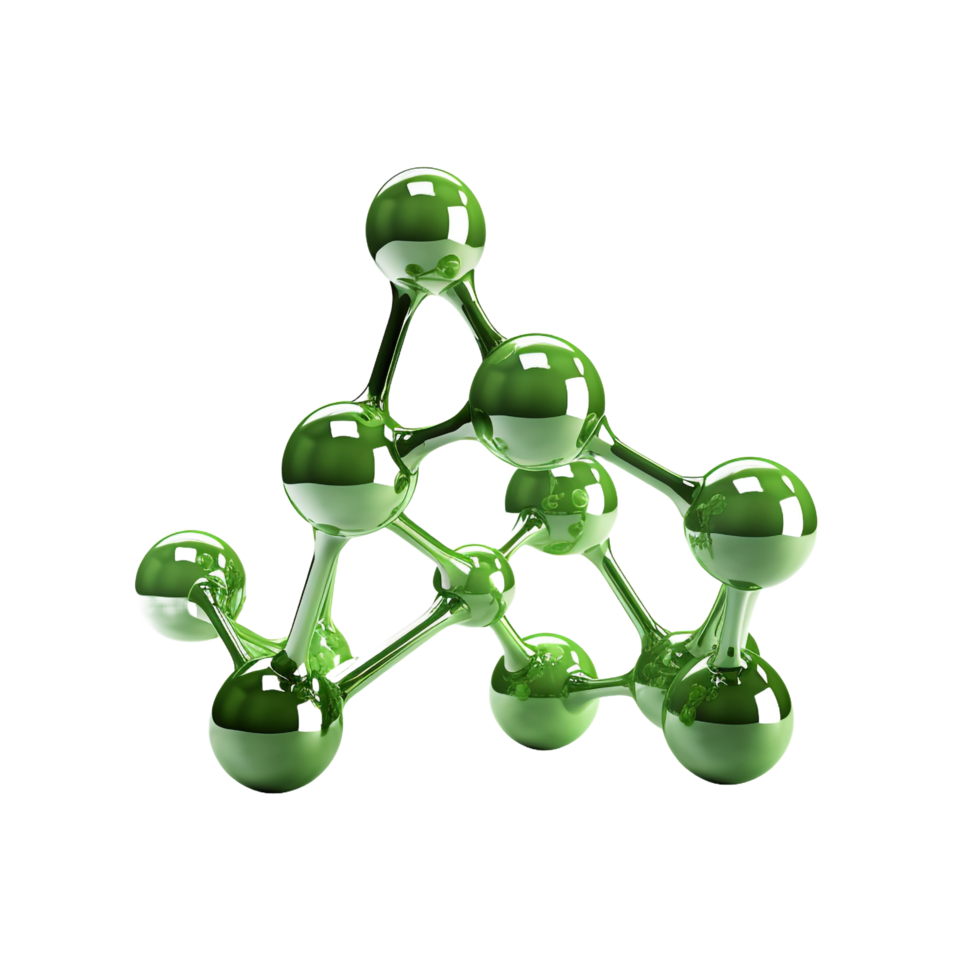 A green molecular structure isolated on transparent background png